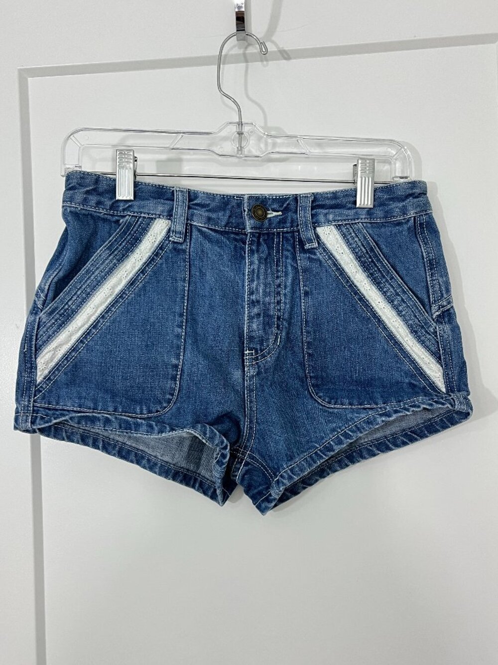Free People Size 2 Blue Denim Shorts with Lace Trim